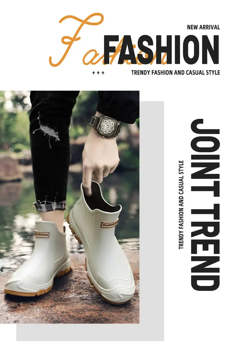 Men's Rain Boots New Outdoor Casual Men's Ankle Hiking Fishing Water Shoes Waterproof Work Boots Anti Slip Men's Shoes