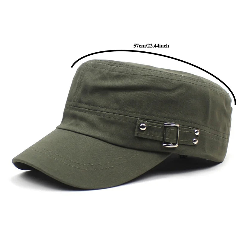 Men's Military Hat Spring/Summer Solid Color Cotton Flat Top Baseball Cap Side Button Duck Tongue Hat Sunscreen Sports Hat