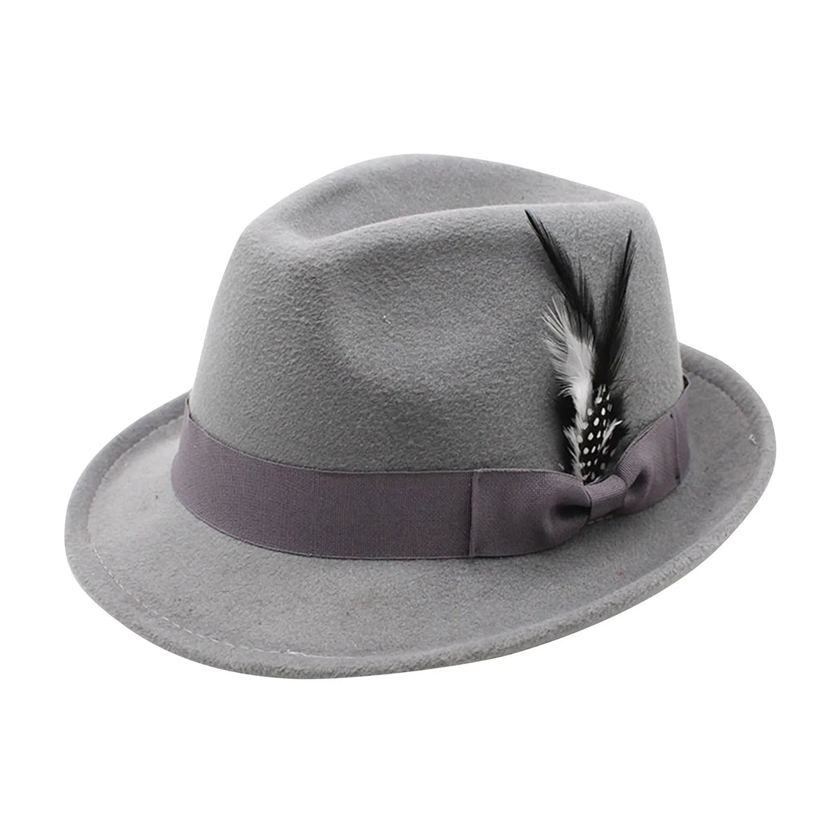 Men Top Hat Winter Autumn Elegant Feather Felts Hat Men Adjustable Jazz Soft Woolen Hat Holiday Party Carnival Dirndl Cap