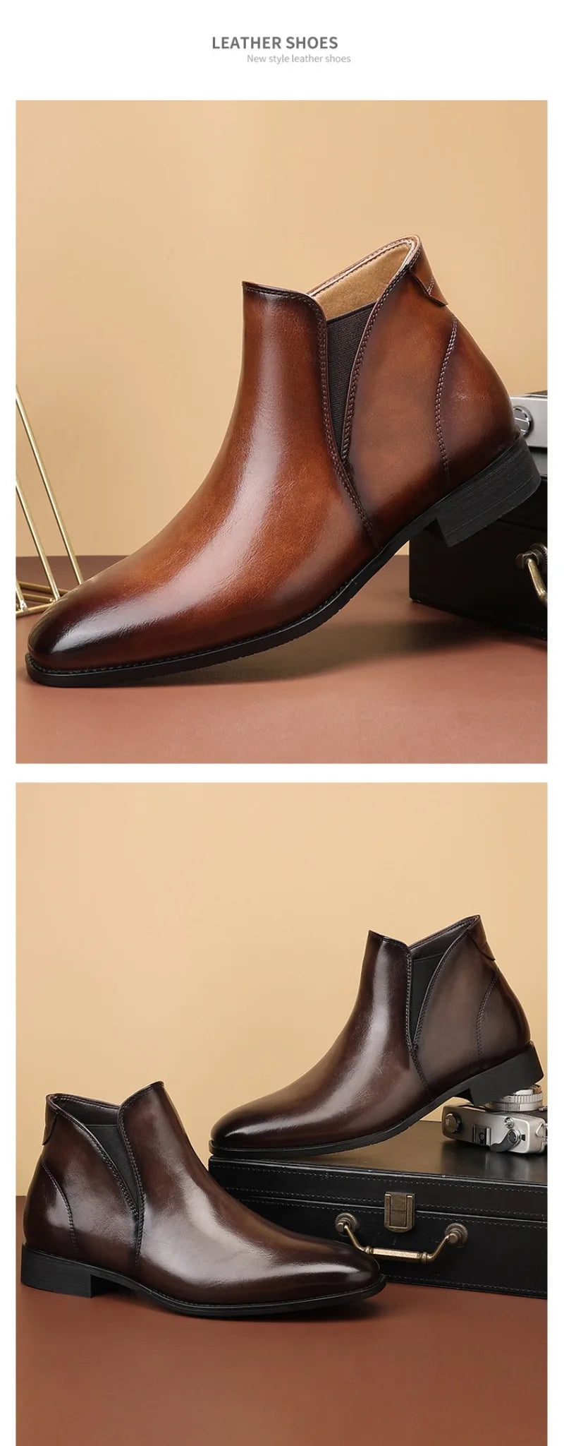 Men's Chelsea Boots Fashion British Style Short Boot Luxury High-Top Leather Boots for Men Business Men Dress Boots Botas Hombre