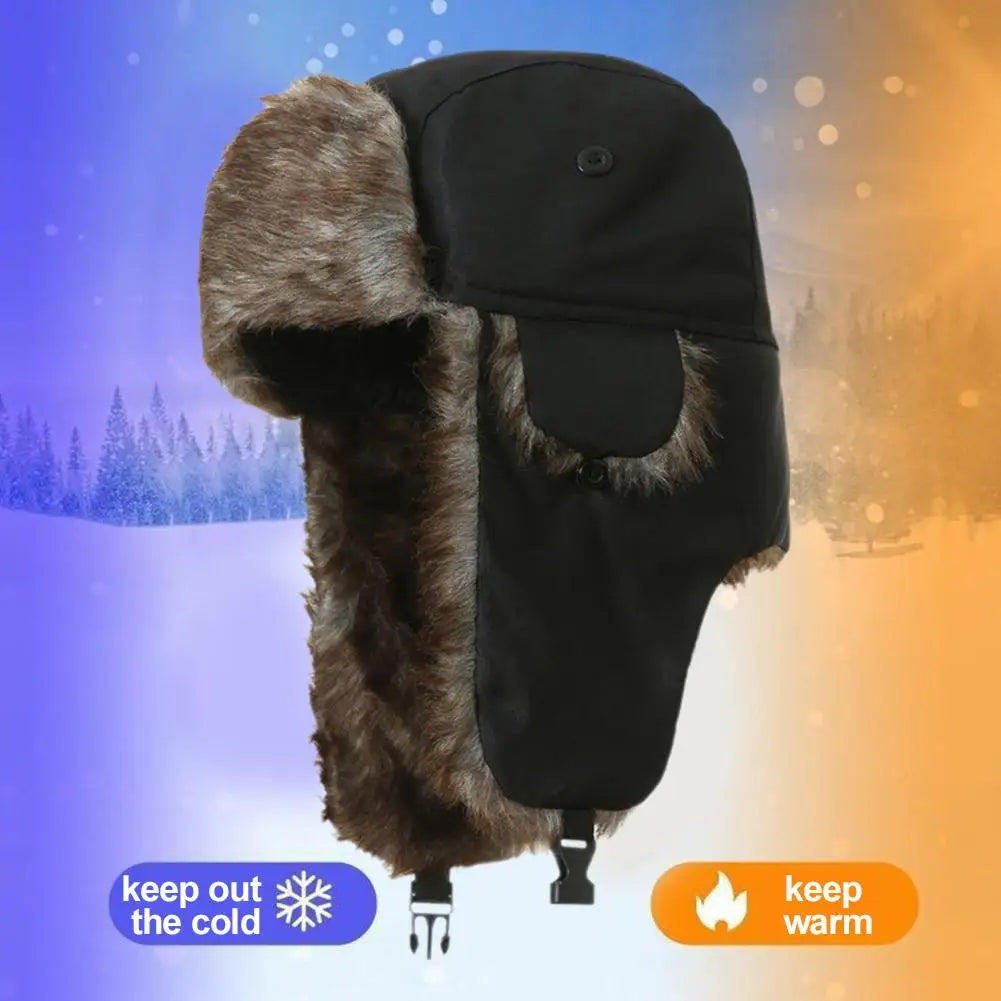 Men Women Trapper Hats Russian Ushanka Warm Winter Fur Earflap Hat Outdoor Sports Skiing Hunting Fishing Plush Cap
