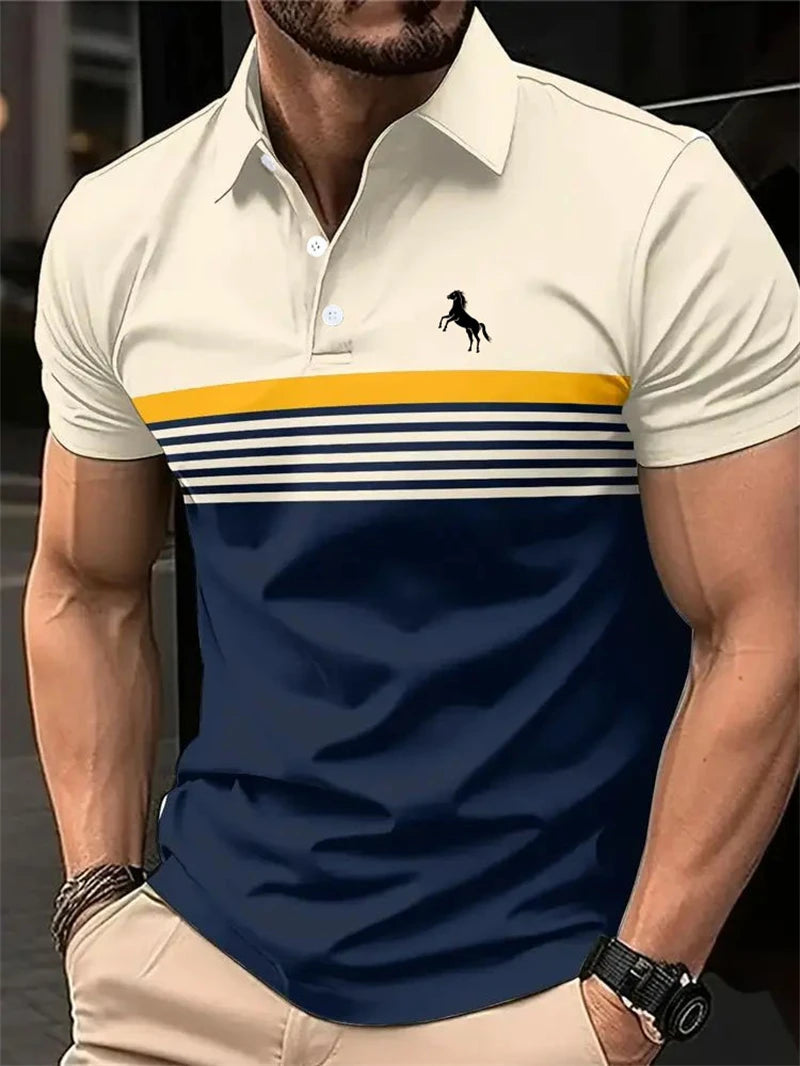 Simple Horse Stripe Graphic Polo Shirts For Men Trend Summer Personality 3D Printed Polo Shirt Cool Streetwear Oversized Tops