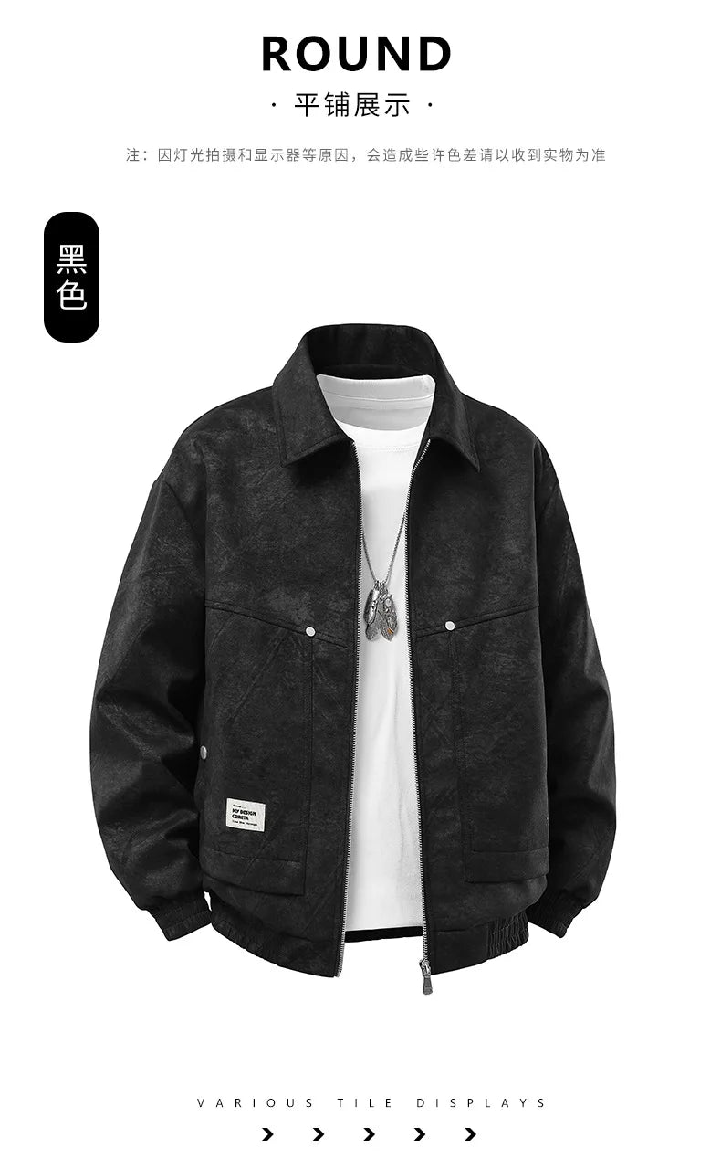 Plus Size 9XL Men Suede Jacket Zipper Oversize Coat Male Motorcycle Big Large 8XL Grey Loose Trend Korean Casual Fashion