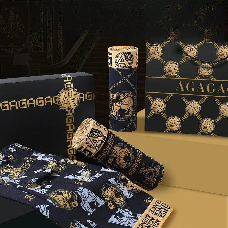 5 pieces of summer high-end black gold ice silk mid-waisted thin breathable and comfortable boxers for men's boxers