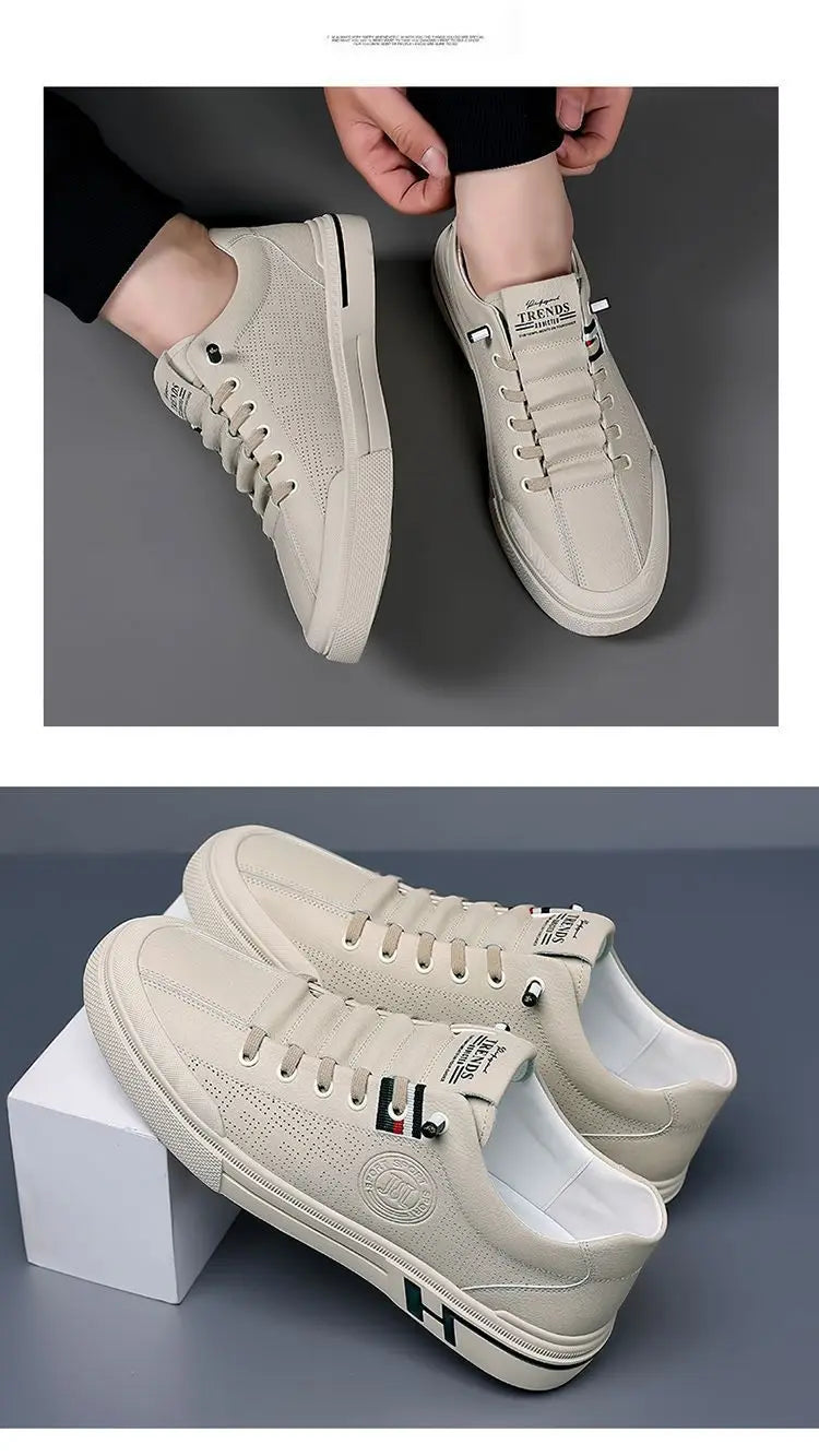 Designer Male Sneakers Trend Sports Shoes for Men White Moccasins Breathable Slip on Men Flats Casual Leather Vulcanized Shoes