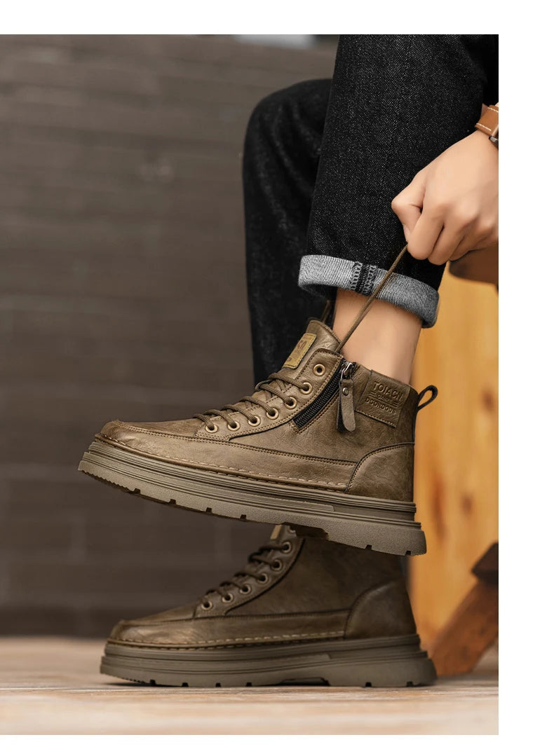 Men's high top boots new casual fashion comfort casual boots wear-resistant height increasing versatile high top workwear boots