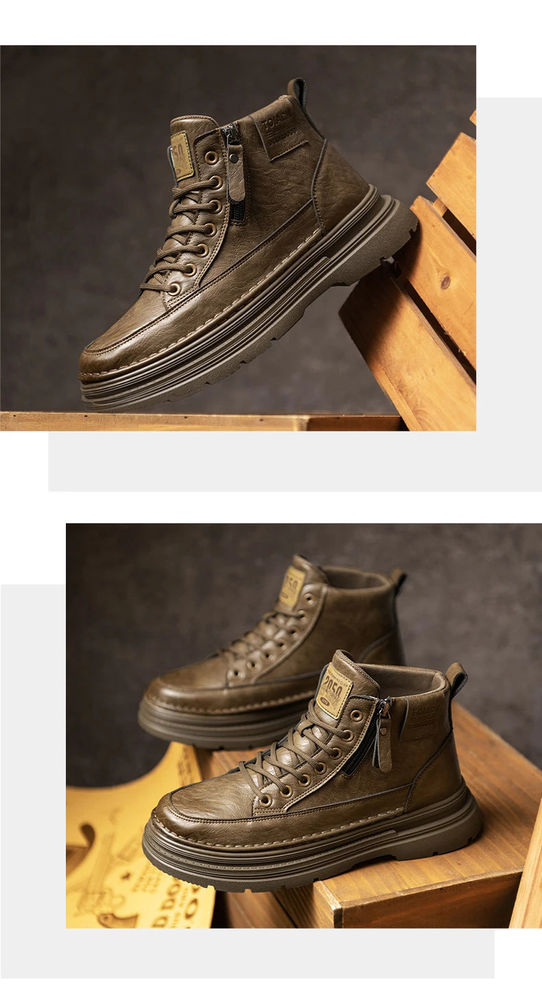 Men's high top boots new casual fashion comfort casual boots wear-resistant height increasing versatile high top workwear boots
