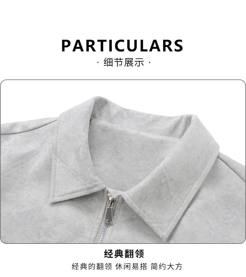 Plus Size 9XL Men Suede Jacket Zipper Oversize Coat Male Motorcycle Big Large 8XL Grey Loose Trend Korean Casual Fashion