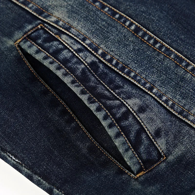 Men's Casual Denim Jacket Collared Outerwear Spring Autumn Winter New Style Large Size Trendy Men's Top 66008A