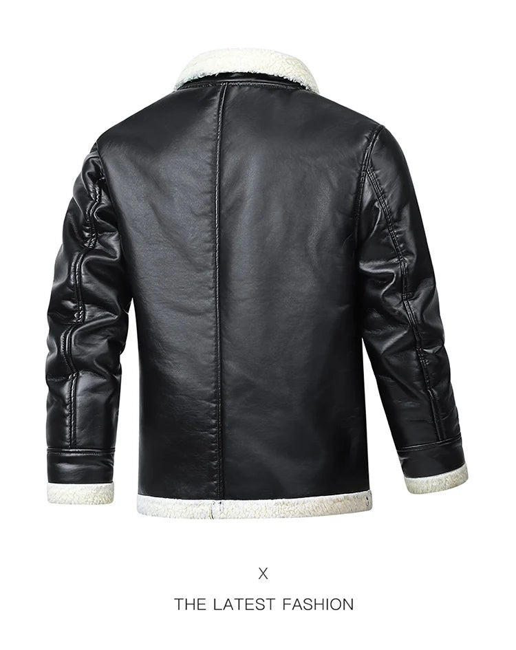 Men Autumn Oversized Leather Jacket Winter Men's Standing Collar with Plush and Thickened Business Leisure PU Washed Jacket