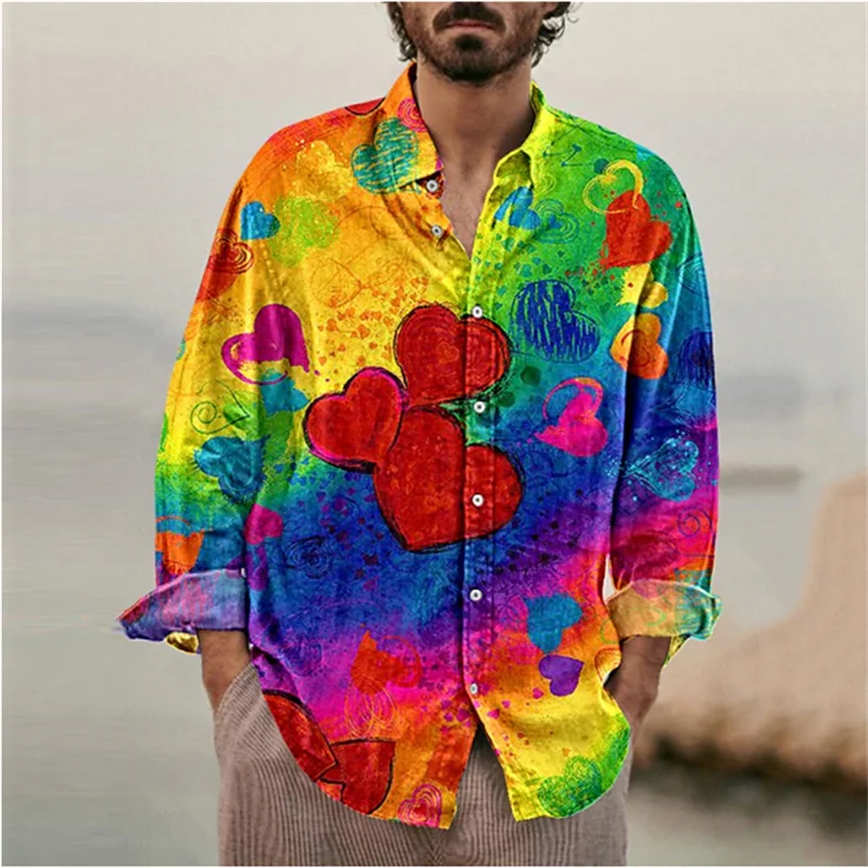 Men's Casual Graffiti 3D Printed Shirt Collar Simple Men's Long Sleeve Fashion Street Shirt Men's Loose Top