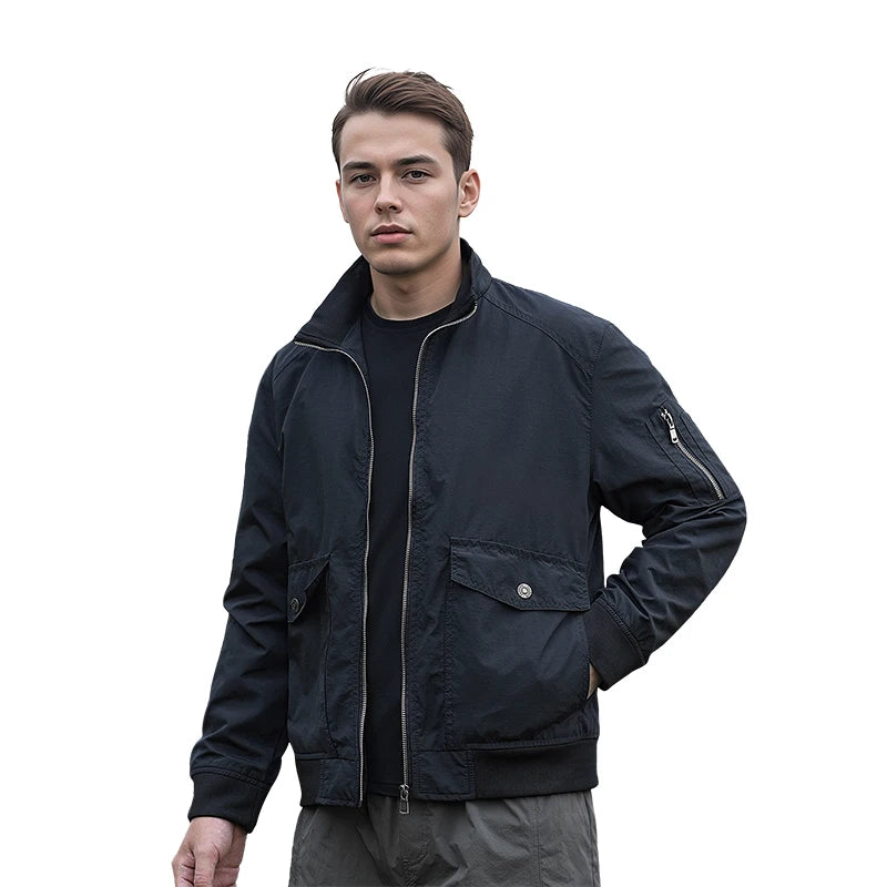 High Quality Handsome Male Jacket Spring Autumn Men's Business Casual Jacket Men Zipper Solid Color Fashion Stand Collar Coats