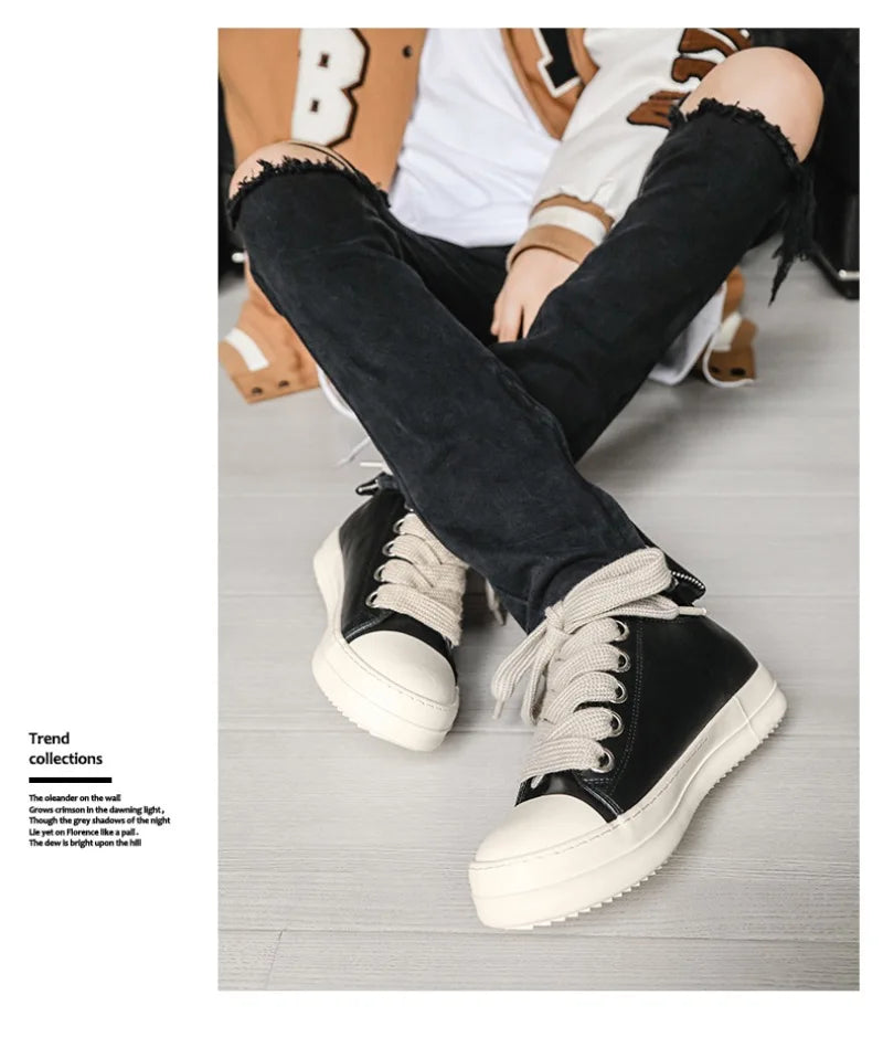 2025Men's Sneakers High Quality Leather Casual Shoes Fashion Couple Street Skate Shoes for Men Lace Up Walk Flats Zapatos Hombre