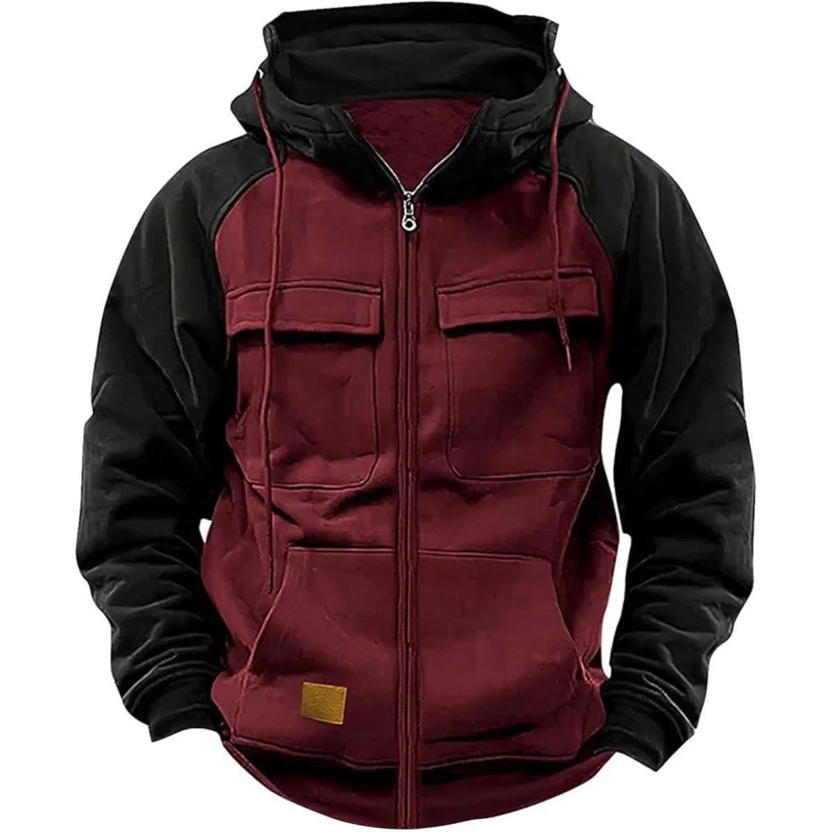 Men Zipper Patchwork Warm Fleece Sweatshirts Fashion Multi Pockets Men Casual Zip up Jacket  Autumn Winter Outdoor Tactic Hoodie