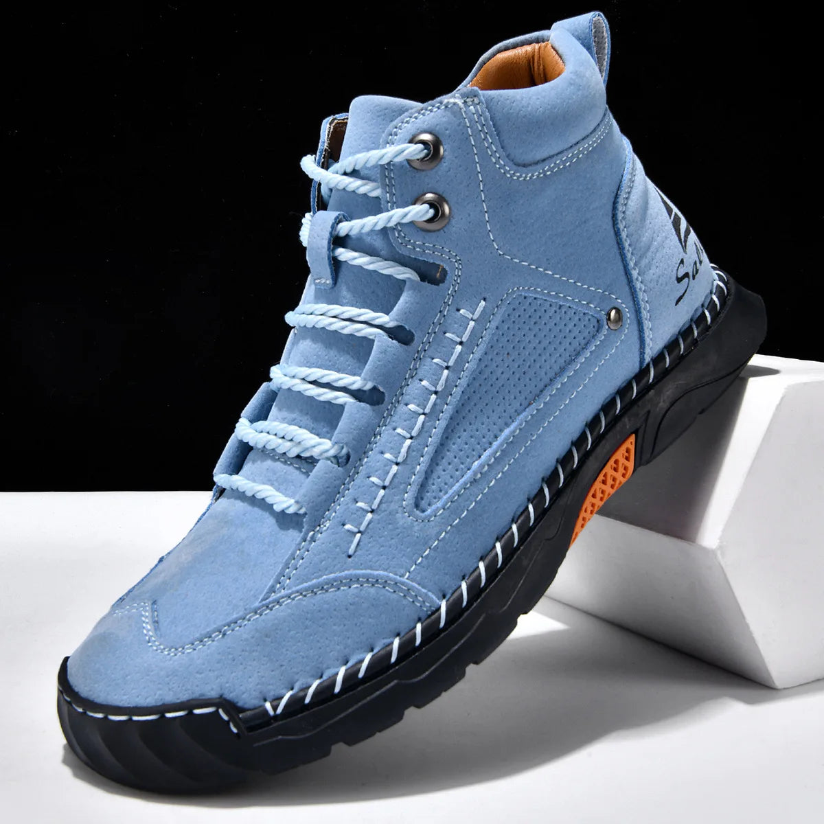 Men's Leather Ankle Boots Outdoor Casual Boots Vintage Soft Sneakers Flat Lace-up Boots Handmade Large Size Mens Shoes Botines