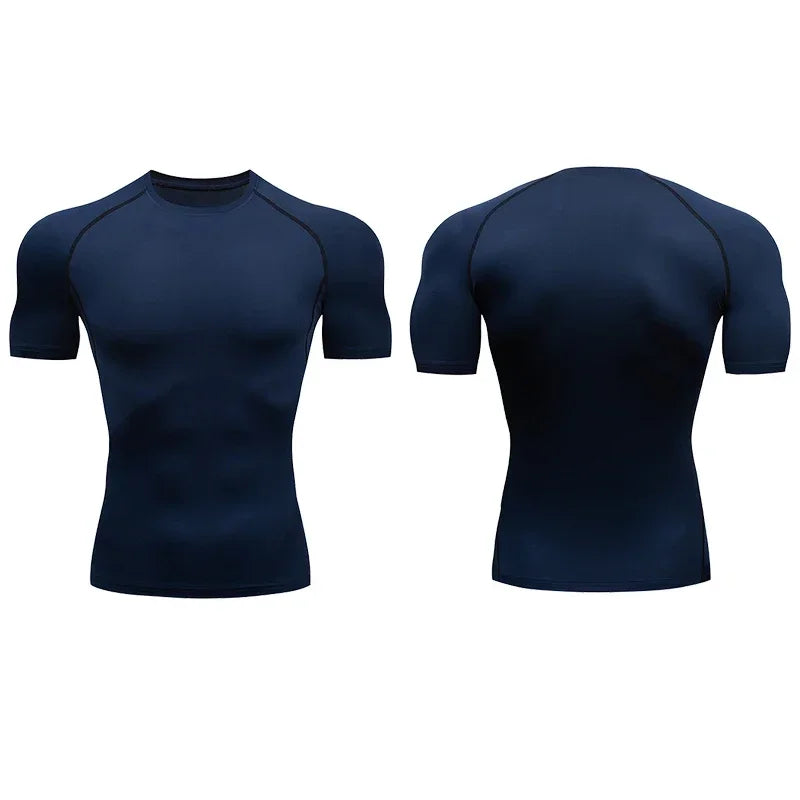 Men Gym Sport T-shirt Compression Elastic Quick Dry Tight Sweat-Wicking Breathable Jogging Running Fitness Athletic Workout Tee