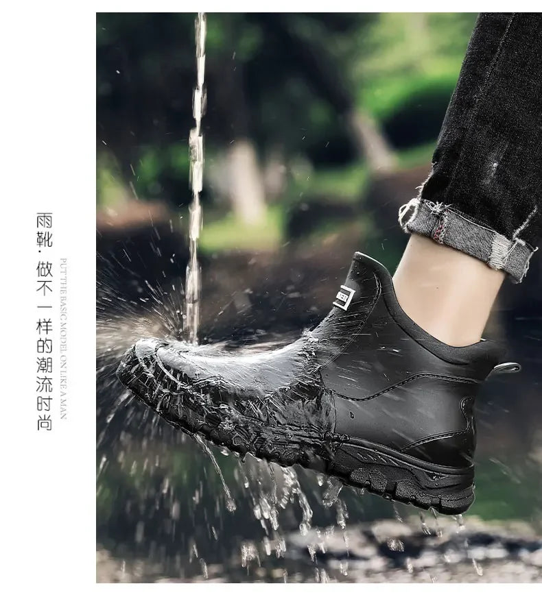 Men's Rain Boots New Outdoor Casual Men's Ankle Hiking Fishing Water Shoes Waterproof Work Boots Anti Slip Men's Shoes