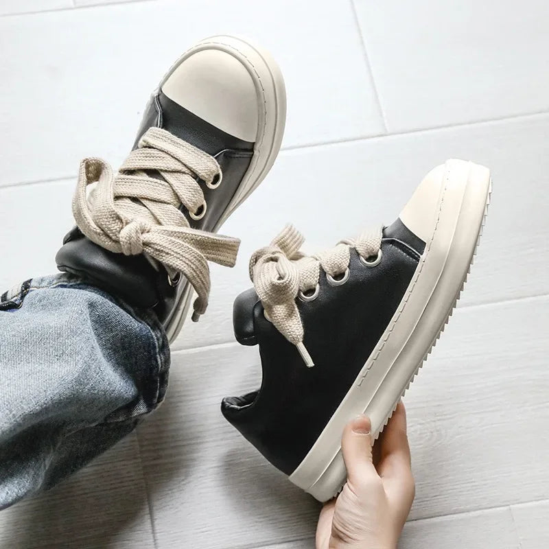 2025Men's Sneakers High Quality Leather Casual Shoes Fashion Couple Street Skate Shoes for Men Lace Up Walk Flats Zapatos Hombre