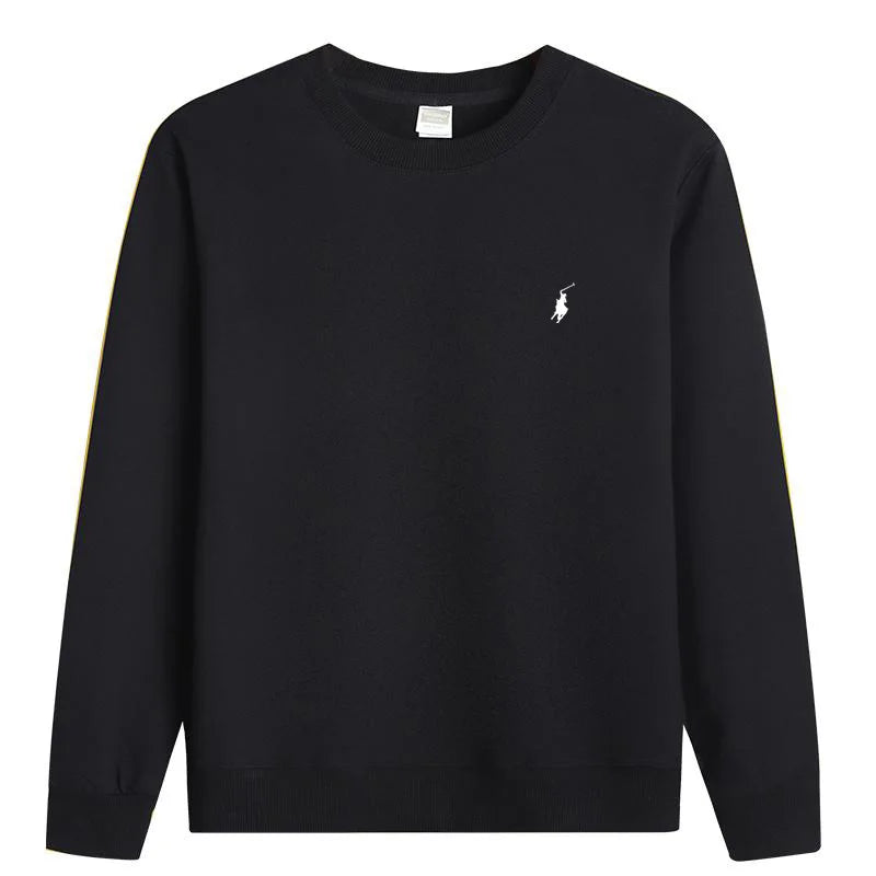 RL embroidered sportswear cotton men's spring and autumn thin style long sleeved men's round neck pullover top men's clothing