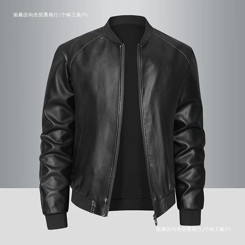 Spring And Autumn Locomotive Leather Jacket Men's Jacket Young Men's Stand-up Collar Casual Handsome Leather Jacket Men