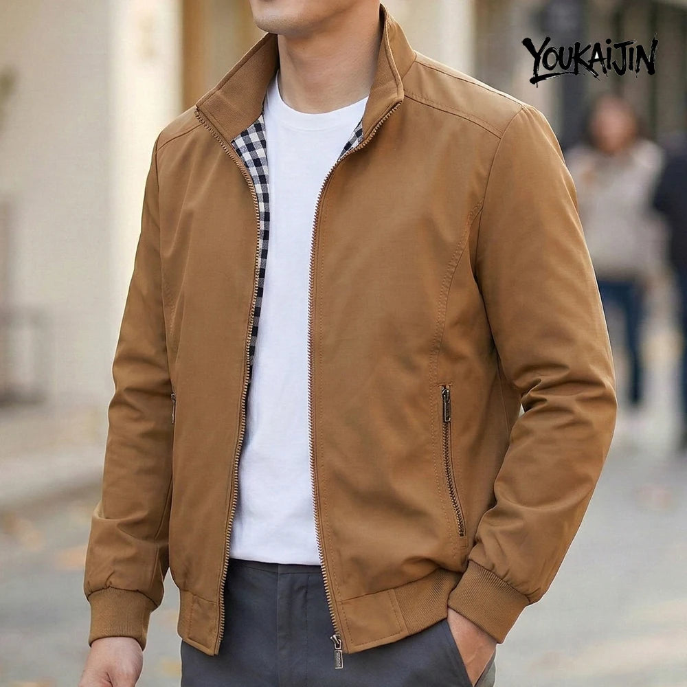 Korean Spring Autumn Casual Solid Fashion Slim Overcoat Stand Collar Jackets Men's Jacket S-6XL Top