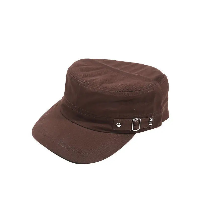 Men's Military Hat Spring/Summer Solid Color Cotton Flat Top Baseball Cap Side Button Duck Tongue Hat Sunscreen Sports Hat