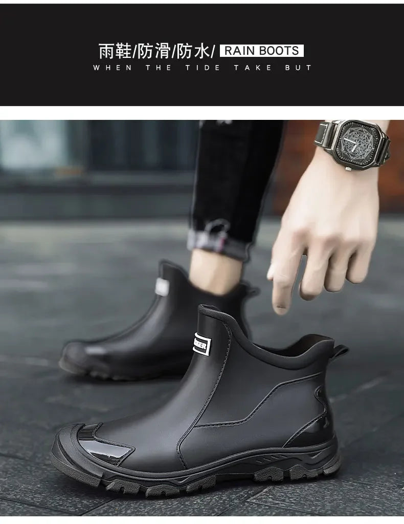 Men's Rain Boots New Outdoor Casual Men's Ankle Hiking Fishing Water Shoes Waterproof Work Boots Anti Slip Men's Shoes