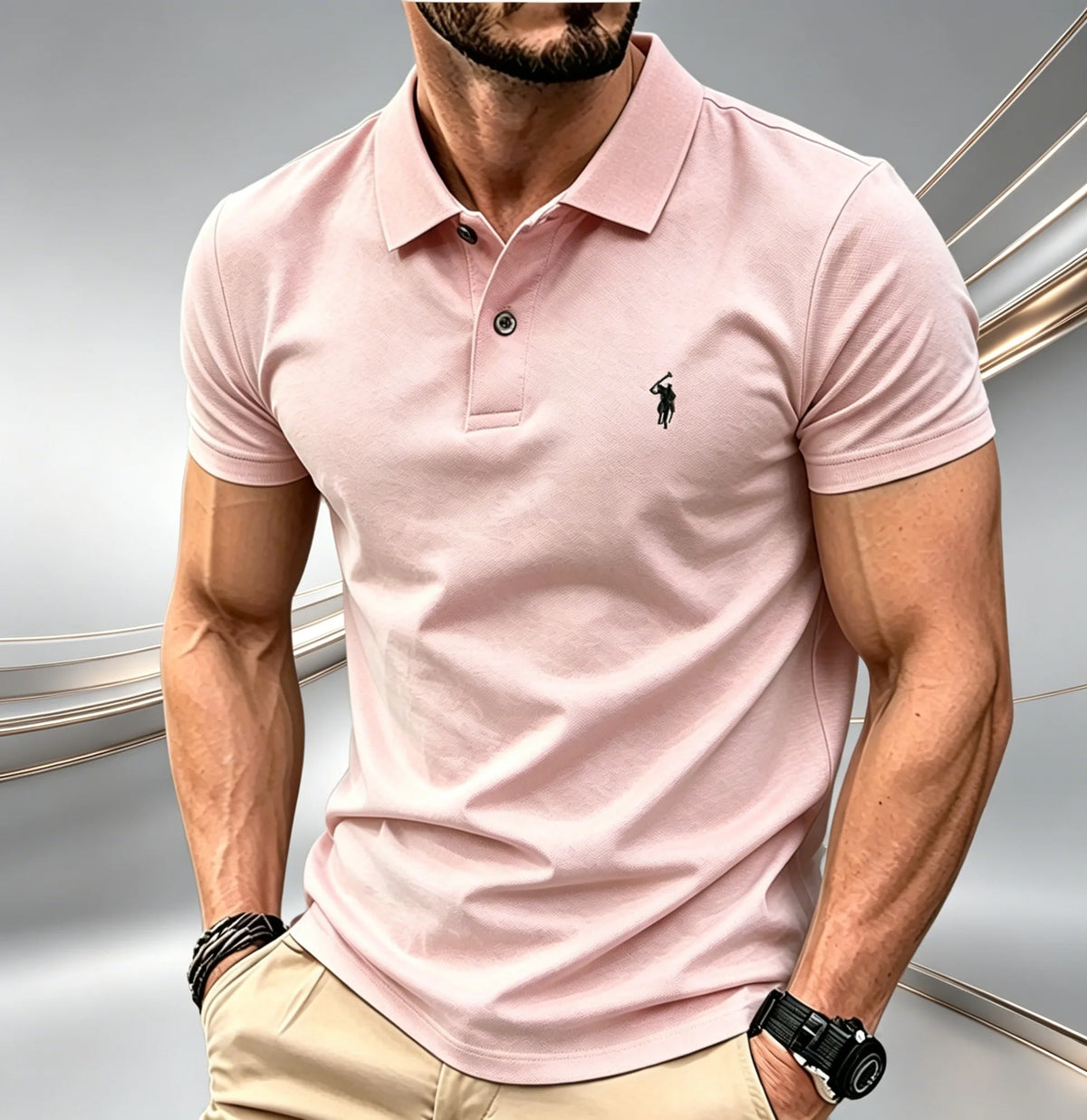 Men Solid Color Polo Shirt Regular Fit Business Casual Short Sleeve Tops With Small Horse Embroidery Chest Print