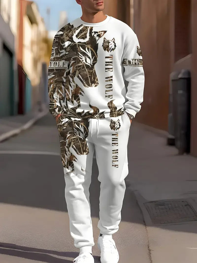 Wolf 3d Printed Tshirt +Pants Suit Male Autumn and Winter Casual tshirt Pullover Men Tracksuit Set Fashion Men's Clothing Suit
