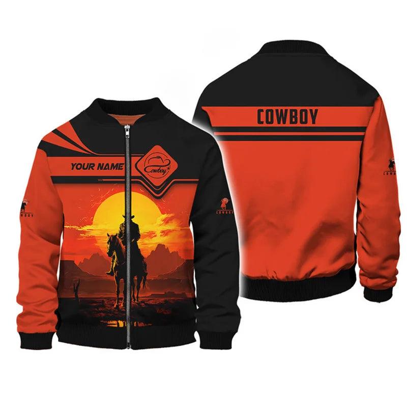 American West Cowboy Men Bomber Jacket Custom Name 3d Printed Jacket Men Clothes Autumn Winter Harajuku Zipper Coat Overszied