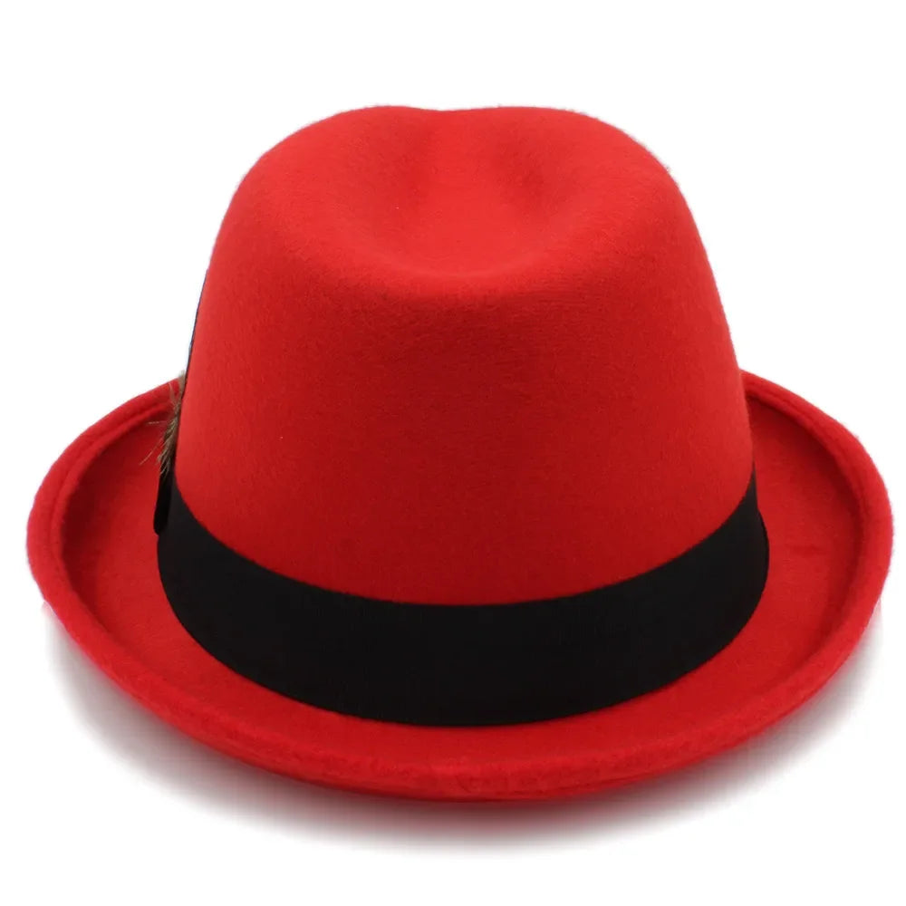 Men Wool Fedora Hats for Dad Dad Roll Up Brim Feather Decorative Church Hat Male Jazz Cap Panama Hat
