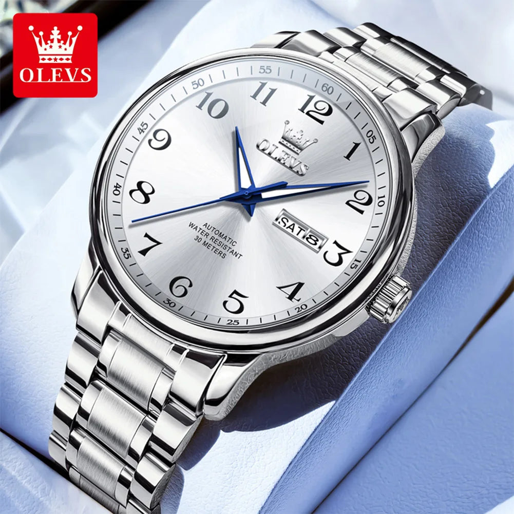 OLEVS 7072 Men Watches Original Business Automatic Mechanical Watches For Man Stainless Steel Waterproof Luminous Day Date Wrist