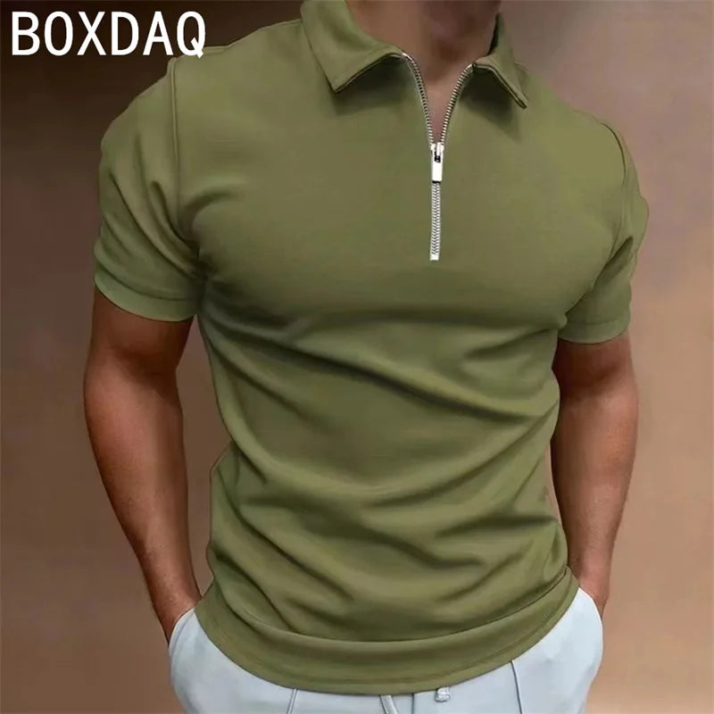 Men's Solid Zip Polo