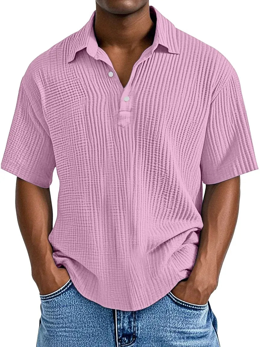 Polo Shirt Men 2025 Casual Button Short-Sleeved Summer Solid Color Casual Versatile Shirt Europe Men's Clothing