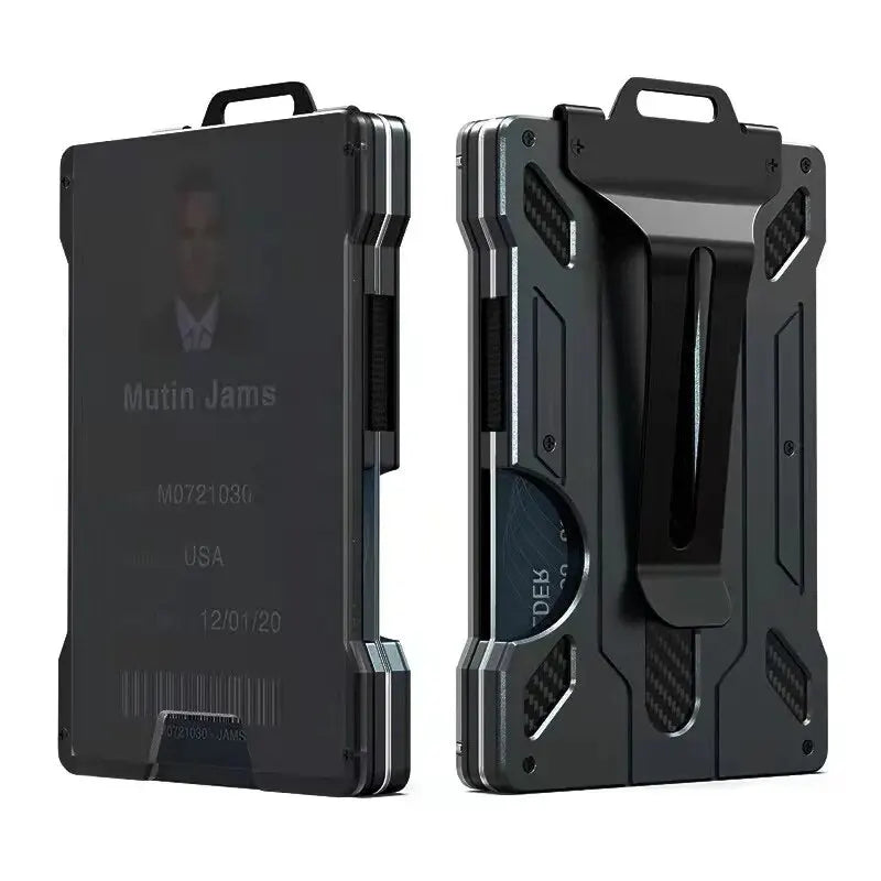 Minimalist Wallet for Men- Slim Aluminum Metal Money Clip Wallet with Clear ID Card Holder, Carbon Fiber Wallet, RFID Blocking