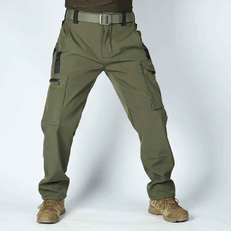 Men's Fleece Autumn Winter Warm Tactical Pants Softshell Outdoor Pants Cargo Work Hiking Sports Pants Military Multi Pockets