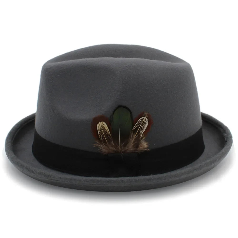 Men Wool Fedora Hats for Dad Dad Roll Up Brim Feather Decorative Church Hat Male Jazz Cap Panama Hat