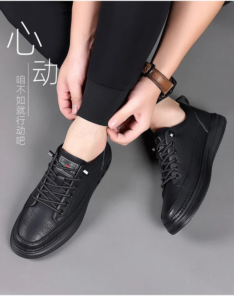 Men's Shoes 2026 New Solid Color Sneakers Spring Autumn Shoes for Men Fashion Leather Casual Shoes Male Black Designer Sneakers