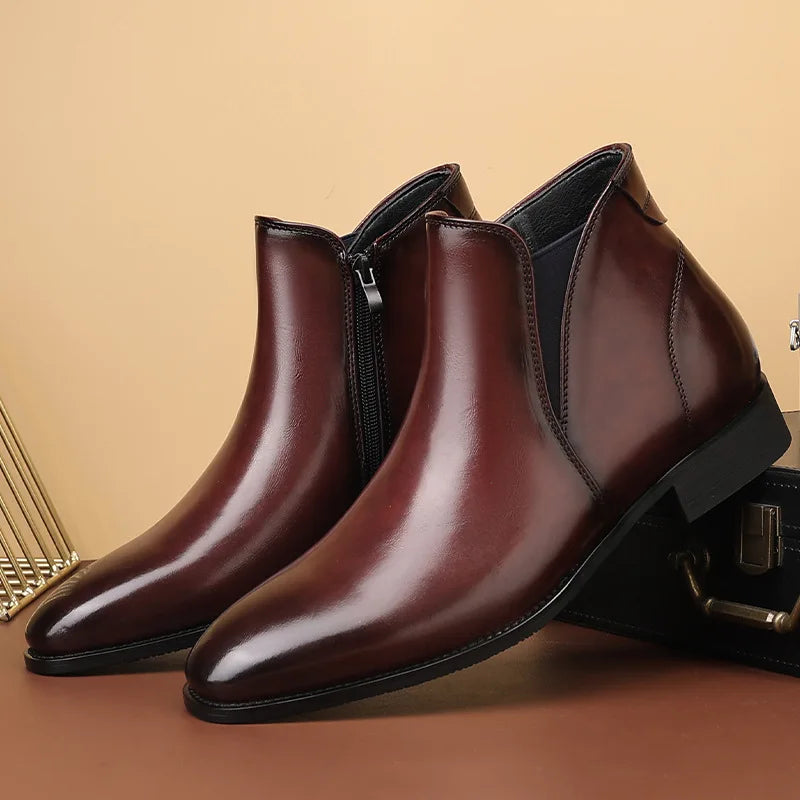 Men's Chelsea Boots Fashion British Style Short Boot Luxury High-Top Leather Boots for Men Business Men Dress Boots Botas Hombre
