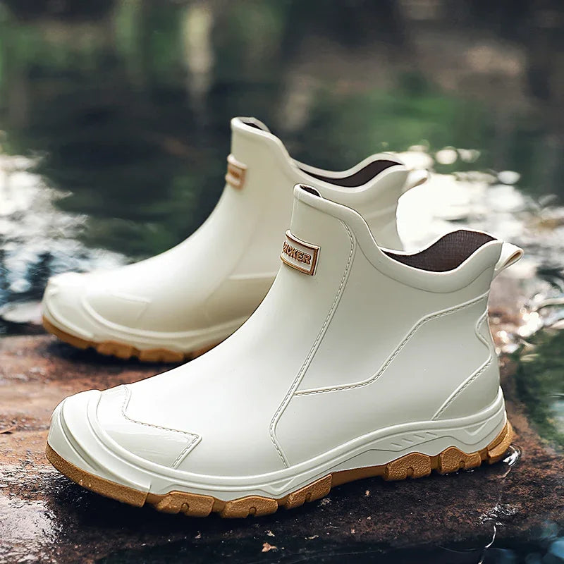 Men's Rain Boots New Outdoor Casual Men's Ankle Hiking Fishing Water Shoes Waterproof Work Boots Anti Slip Men's Shoes