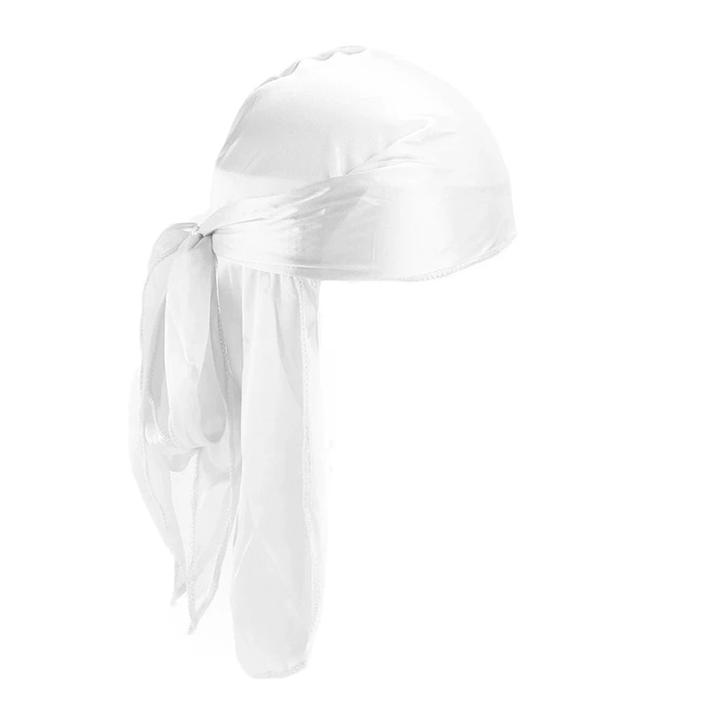 Men's Silky Turban Head Wrap Hat Wig For Men Women Satin Couple Biker Headwear Headband Hair Accessories Extra Long Tail