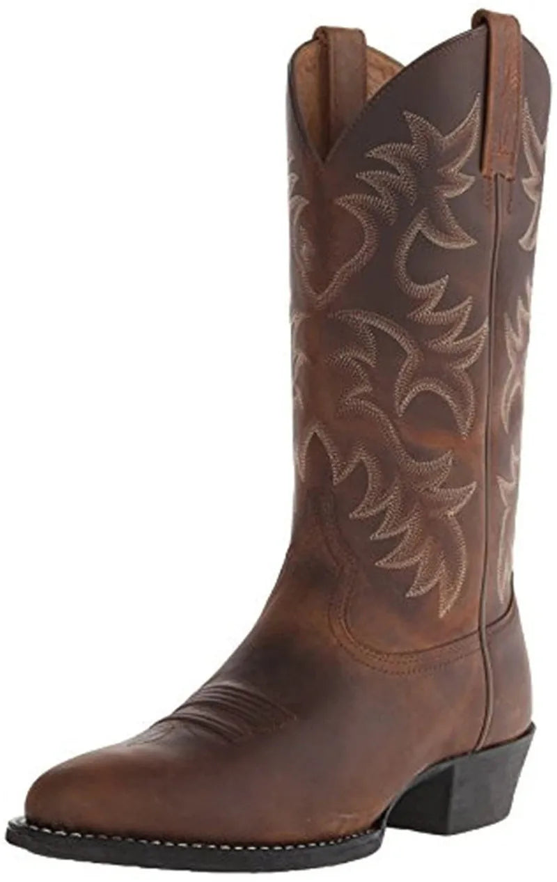 Men Boot 2025 Mid Calf Western Cowboy Motorcycle Boots Male Autumn Outdoor PU Leather Totem Med Heel Fashion Designed Men Boots