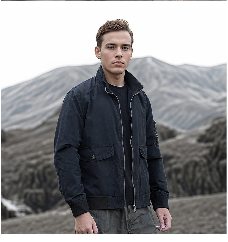 High Quality Handsome Male Jacket Spring Autumn Men's Business Casual Jacket Men Zipper Solid Color Fashion Stand Collar Coats