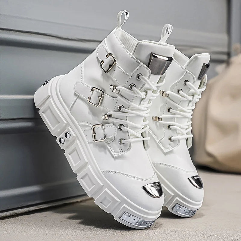 Fashionable Men's High-Top Boots with Comfortable Fabric Lining, Thick and Durable Soles, All-Weather Grip, Suitable for Outdoor Activities, Hiking, Mountaineering, and Camping