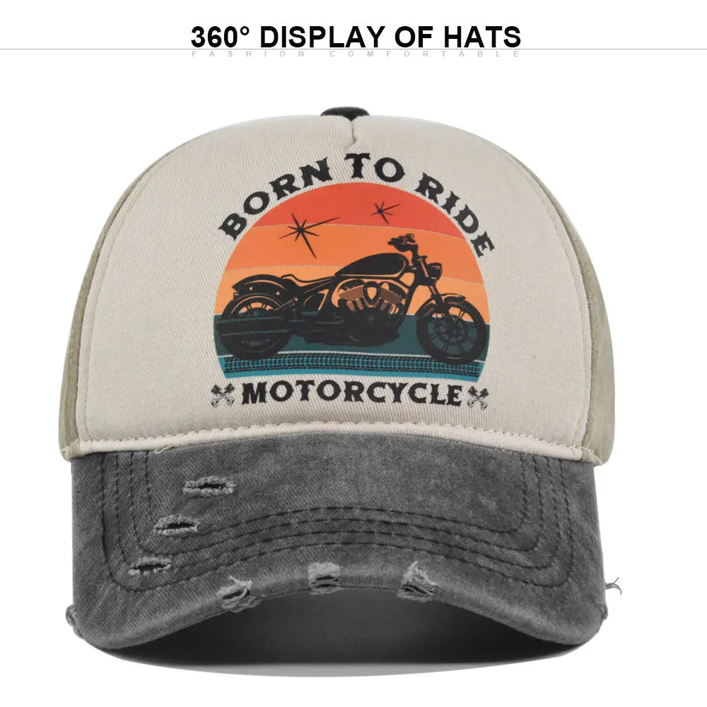 Men Hats Motorcycle Baseball Caps for Men Women Retro Printed Caps Cotton Sponge Truck Caps Men's Washed Old Sun Hat Casquette
