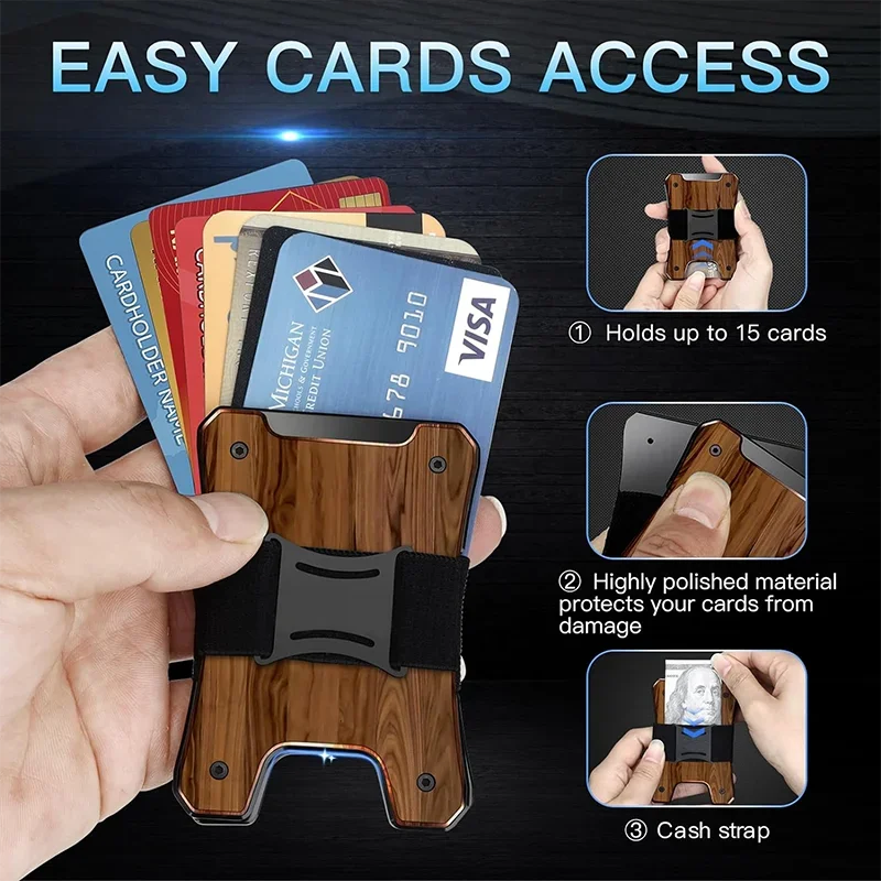 Metal Wallet for Men, Ergonomics Design Money Clip Wallet with Compass, Minimalist Slim Wallet with RFID Blocking