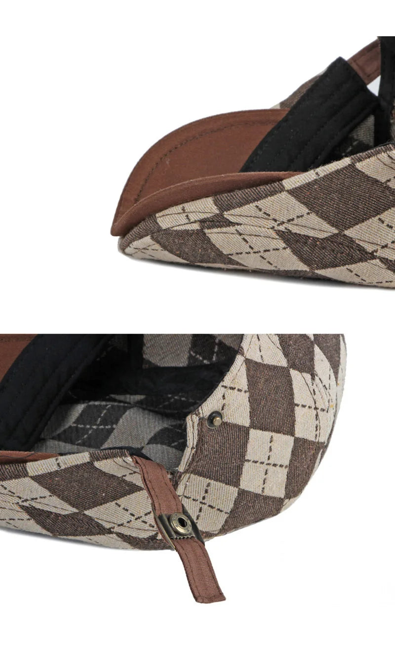 Spring Fall Men's Beret Hat Retro Plaid Herringbone Cap Forward Flat Peaked Cap Women Dailywear Sunshade Cabbie Driving Hat