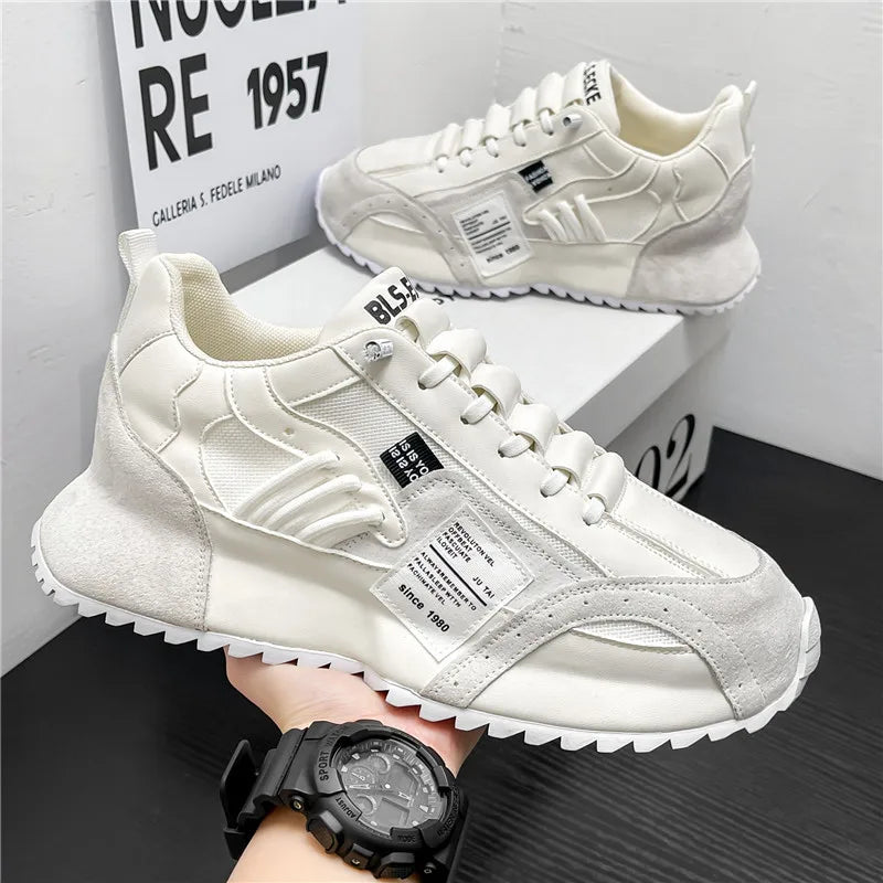 Men Sneakers Spring Summer Retro Casual Shoes Platform Chunky Patchwork Mesh Lace Up Walking Male Running Footwear