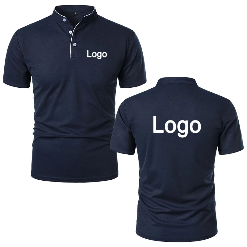 Customized Printed Polo Shirt Men Fashion Personality Collar Short Sleeve T-shirts Trendy Breathable Loose Basic Splice Top