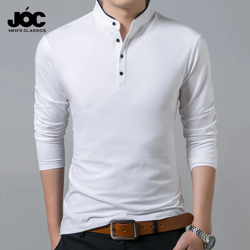 Men's Business Casual Polo Long Sleeve T-shirt Summer Comfortable and Breathable Solid Top